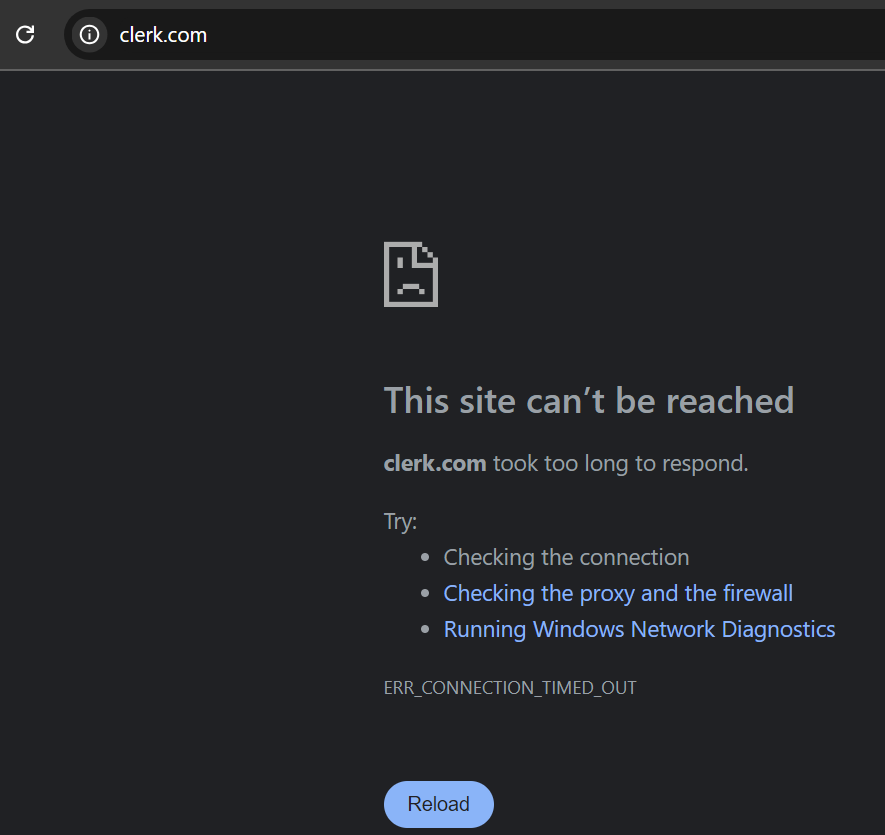 michaelosas78's tweet photo. @clerk I think your server is down. https://t.co/IRMJWVMdNW