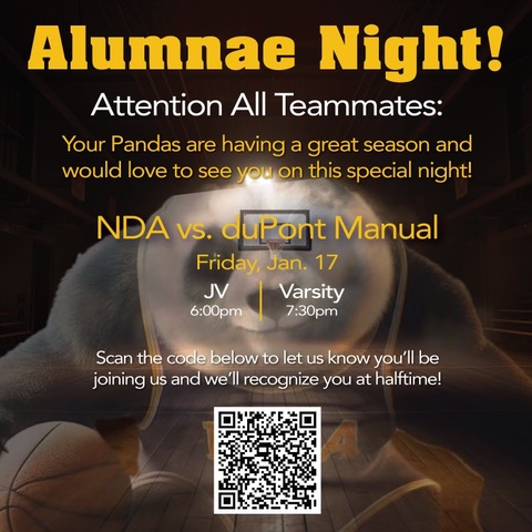 📢Calling all 🏀 paNDAs‼️

THIS Friday, January 17th, we want to see all our 🐼 alum 🟡🔵 We will be recognizing our prior 🐼s at halftime!

We can't wait to 👀 you all 🐼