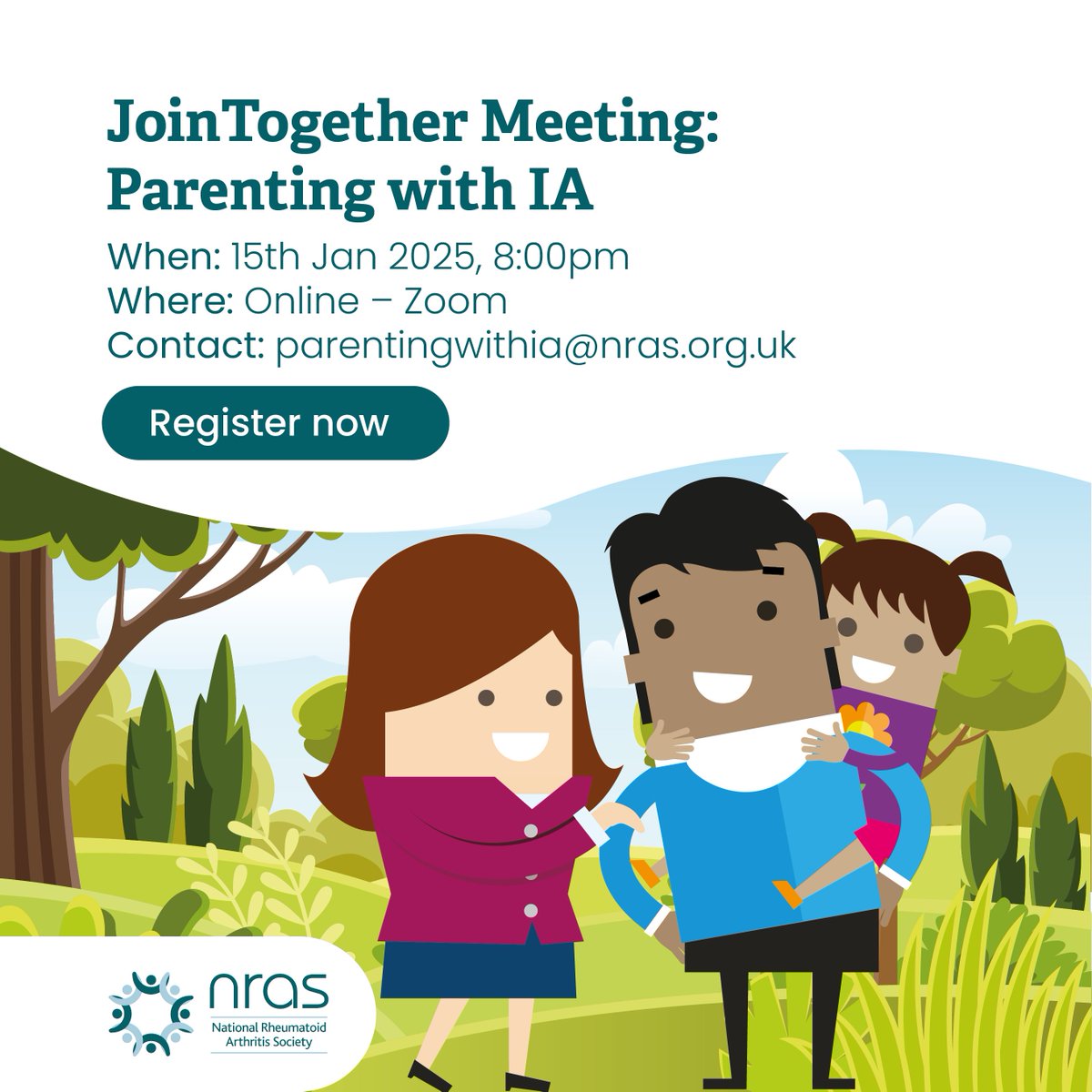 Join us for our upcoming JoinTogether Meeting TOMORROW, where we'll explore the unique challenges of parenting while managing inflammatory arthritis. 💪💖

📅 Date: 15th January 

📍 Location: Zoom

This is a supportive space to connect, share experiences, and gain insights to