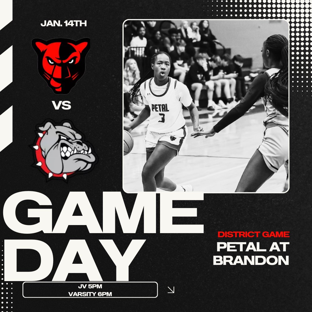 ⚠️GAMEDAY ⚠️

Come out tonight and support your Lady Panthers as we travel to take on the Brandon Lady bulldogs at Brandon High for some district play! 

🆚 Brandon High
📍 Brandon Gymnasium 
⏰ JV 5pm
       Varsity 6pm

#WeArePetal #Family 🐾🏀🔴⚪️