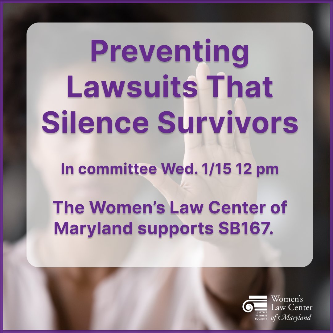 Women's Law Center (@wlcmd) on Twitter photo ✊ Support SB167: Stop lawsuits silencing survivors! 🕛 Hearing today @ 12 PM.
⚖️ Mission: Access to justice, physical safety, & economic security.
Email JPR urging a favorable vote!
🔗conta.cc/3Pz4m0k
<a href="/MNADV/">MDNetworkAgainstDV</a> ✊ Support SB167: Stop lawsuits silencing survivors! 🕛 Hearing today @ 12 PM.
⚖️ Mission: Access to justice, physical safety, & economic security.
Email JPR urging a favorable vote!
🔗conta.cc/3Pz4m0k
<a href="/MNADV/">MDNetworkAgainstDV</a>