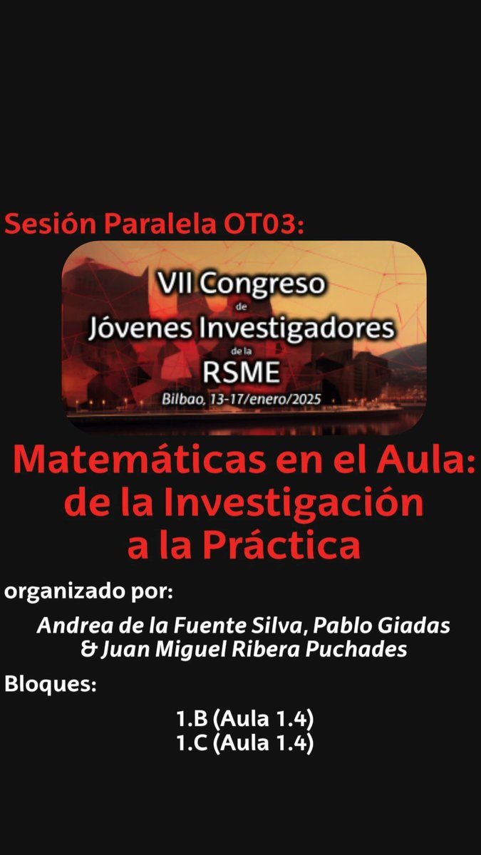 Hoy estamos en la <a href="/upvehu/">UPV/EHU</a> organizando, junto a Andrea de la Fuente Silva <a href="/itsladymat/">Itsladymat</a> y Pablo Giadas Álvarez <a href="/PabloGiadas/">Pablo</a> una sesión paralela con diferentes perspectivas de la didáctica de la matemática en el VII Congreso de Jóvenes investigadores <a href="/RealSocMatEsp/">RSME</a>  #GazteakRSME2025