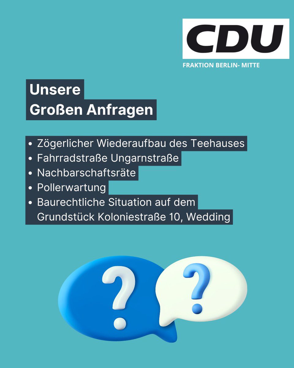 fraktion_cdu's tweet photo. Unsere Großen Anfragen für die erste Sitzung der #bvvmitte in diesem Jahr!
#wirinmitte #wiedernachvorne https://t.co/D6sbzl6mxS