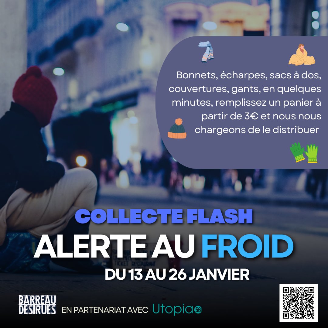 Alerte collecte flash en faveur des plus démunis. 

Participez à partir de 3€ et aidez-nous à fournir des vêtements chauds <a href="/Decathlon/">Decathlon</a> aux hommes, femmes et enfants en situation de précarité. 

Ça prend 2 minutes !