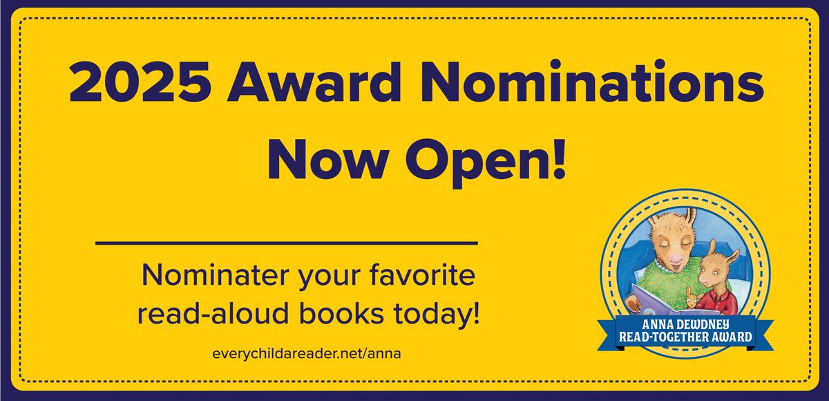 EveryChildRead's tweet image. Nominations are now open for the 2025 Anna Dewdney Read Together Award!
You can nominate up to five beloved picture book favorites published in the last five years.
Deadline to submit Feb 7, 2025.
Learn more: everychildareader.net/anna/
@penguinkids