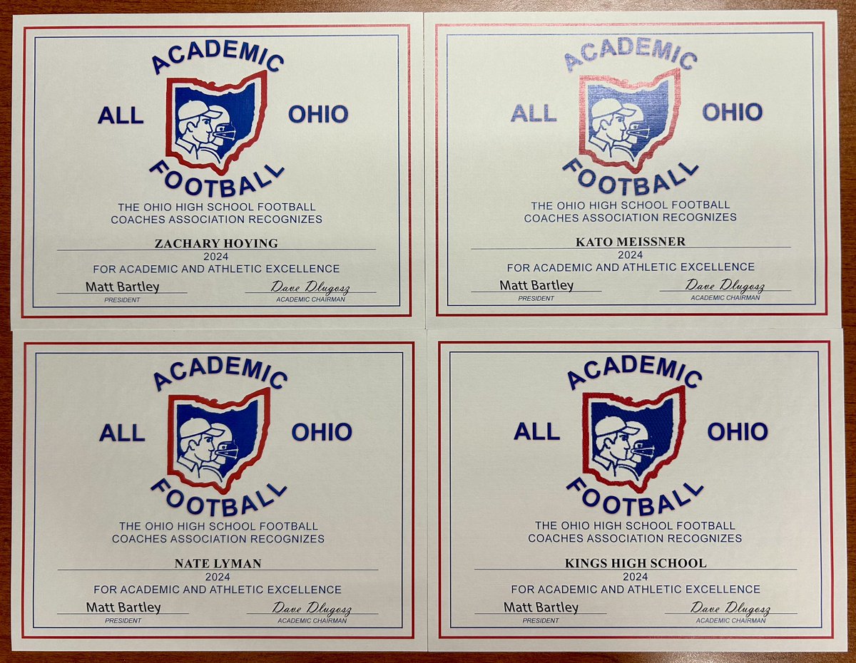 Kings Football (@kfbknights) on Twitter photo Kings Football = Academic All Ohio!
For the first time ever, we had 3 Individuals earn Academic All Ohio! Congrats! Thanks to <a href="/Kings_Schools/">Kings Local Schools</a> and @Kings_HS for developing great student-athletes!
<a href="/KatoMeissner/">Kato Meissner</a> <a href="/Bucknell_FB/">Bucknell Football</a>
<a href="/natelyman_/">Nate Lyman</a> <a href="/EMUFB/">Eastern Michigan Football</a>
Zack Hoying <a href="/DaytonFootball/">Dayton Football</a> Kings Football = Academic All Ohio!
For the first time ever, we had 3 Individuals earn Academic All Ohio! Congrats! Thanks to <a href="/Kings_Schools/">Kings Local Schools</a> and @Kings_HS for developing great student-athletes!
<a href="/KatoMeissner/">Kato Meissner</a> <a href="/Bucknell_FB/">Bucknell Football</a>
<a href="/natelyman_/">Nate Lyman</a> <a href="/EMUFB/">Eastern Michigan Football</a>
Zack Hoying <a href="/DaytonFootball/">Dayton Football</a>