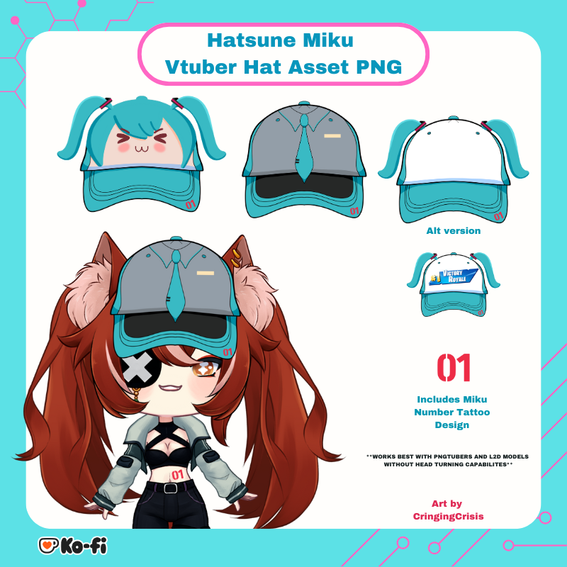 CringingCrisis's tweet photo. In honor of Hatsune Miku being added to Fortnite I made some quick hat assets for fellow Vtubers to use during their streams

Free for a limited time 

✩ Link to kofi in my bio ✩ https://t.co/aRh7uaHyxH