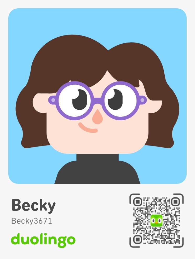 Badmonkey39's tweet image. Check out Becky’s progress on Duolingo, the fun and effective way to learn a language! duolingo.com/profile/Becky3…
Thank you  Becky for the streak freezes and support.  That is really really kind of you. 
Have a great day.
