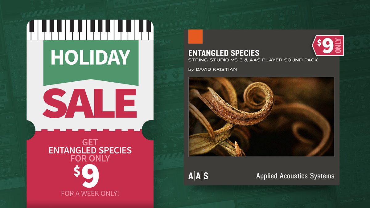 The Entangled Species sound pack is only $9 for a week. A fascinating collection of organic instruments and textures for electro-acoustic, ambient, and film. Get Entangled Species today: applied-acoustics.com/entangled-spec… Our Holiday Sale is still going strong: applied-acoustics.com/promo/