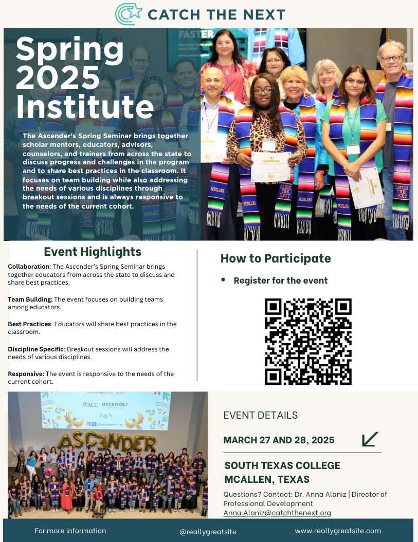 catchcollege's tweet image. Join us for the Ascender&apos;s Spring Seminar! 📷

Educators, advisors, and counselors from across the state will share best practices

📷 March 27-28, 2025 📷 South Texas College, McAllen, TX

Register &amp;amp; learn more: [catchthenext.org/event/2025-cat…] #CatchTheNext #SpringInstitute