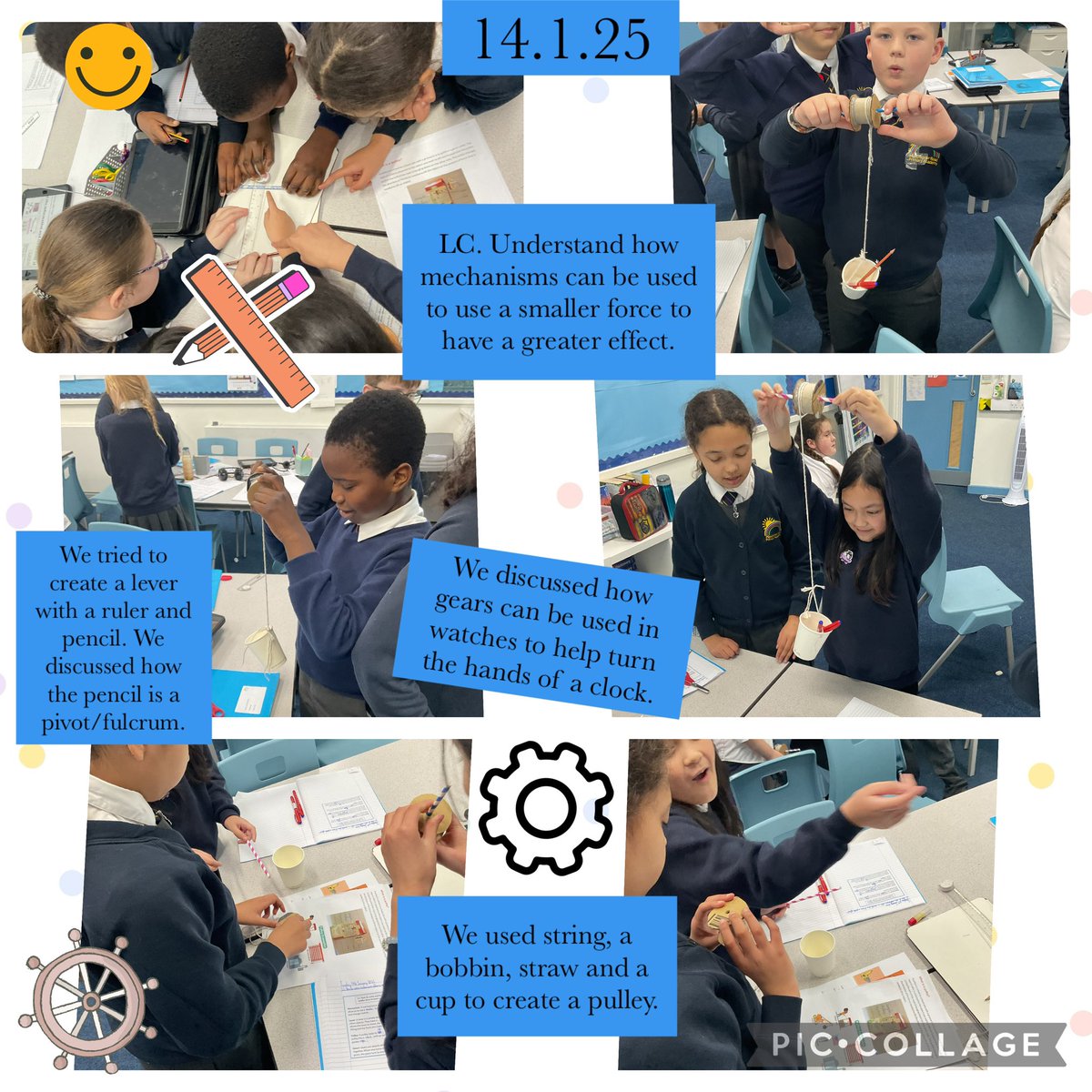 MRPAyear5a's tweet photo. In science today, we looked at mechanisms such as pulleys, levers and gears. We used cups, straws, string and bobbins to create a makeshift pulley. We discussed how a mechanism uses a smaller force to create a greater effect. #MRPALearning #MRPAScience @MRPA_Science ⚙️🚠🎚️ https://t.co/mYeqYb3BMm
