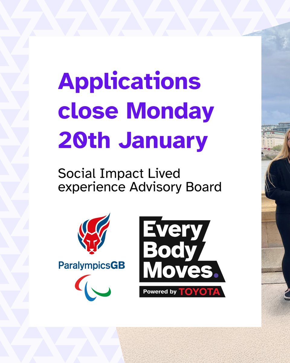 EveryBodyMoves's tweet image. Be a Voice for Change on our Social Impact - Lived Experience Advisory Board (LAB)

Applications close midnight Monday 20th January. More details here - paralympics.org.uk/articles/becom…

@ParalympicsGB