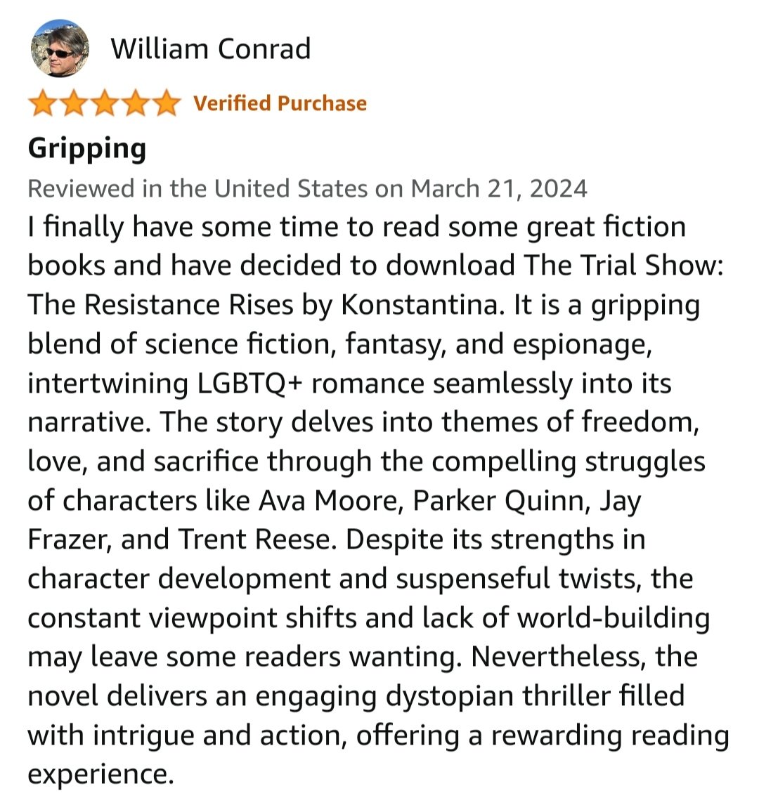 Konstantina88P's tweet photo. "A rewarding reading experience." 
 #TheTrialShow 
🌟🌟🌟🌟🌟

#readingcommunity #Read #amreading #Readers #writersoftwitter #writerslift #book #indiebooksbeseen #WritingCommunity #readingfc #bookstagram #BookBoost #BookReview #Review https://t.co/AwrWt7UuVO