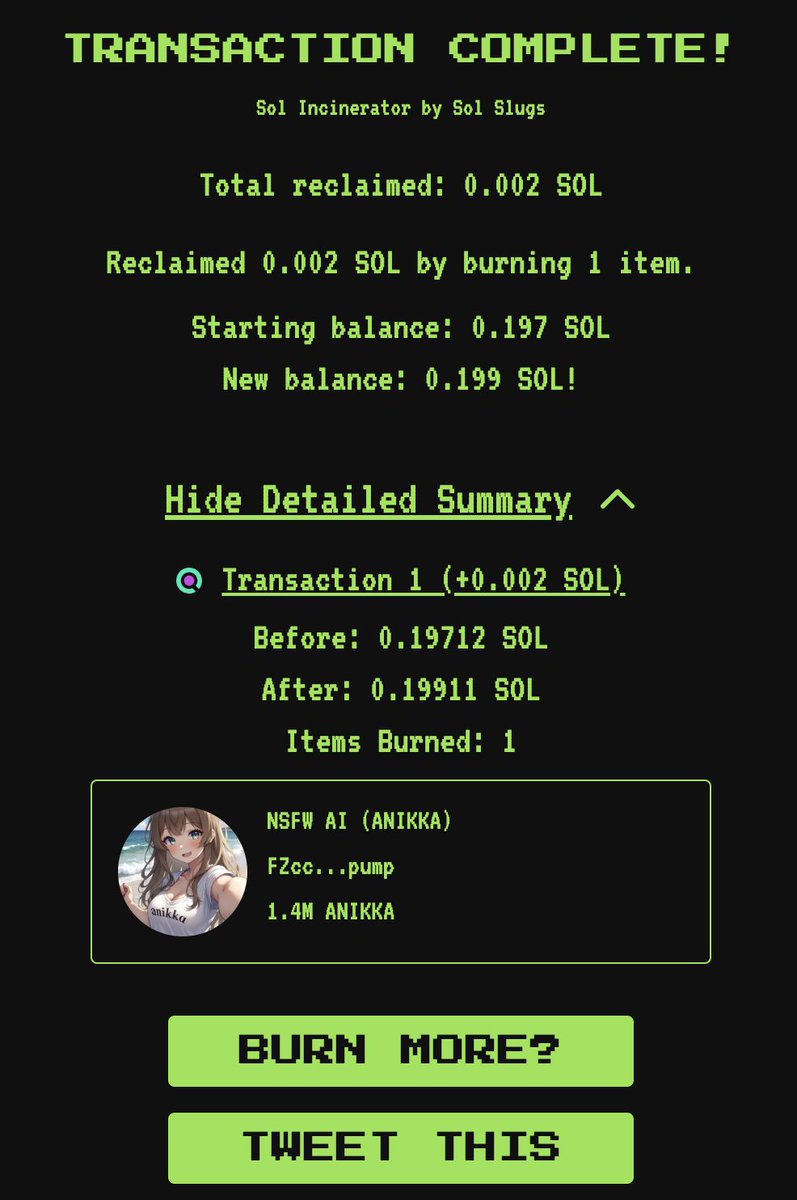 Burning another 1.5M of $ANIKKA from the dev wallet (source from website revenue) to show you all I’m the him.

<a href="/anikkaai/">ANIKKA</a> will be the first runner in the NSFW AI meta