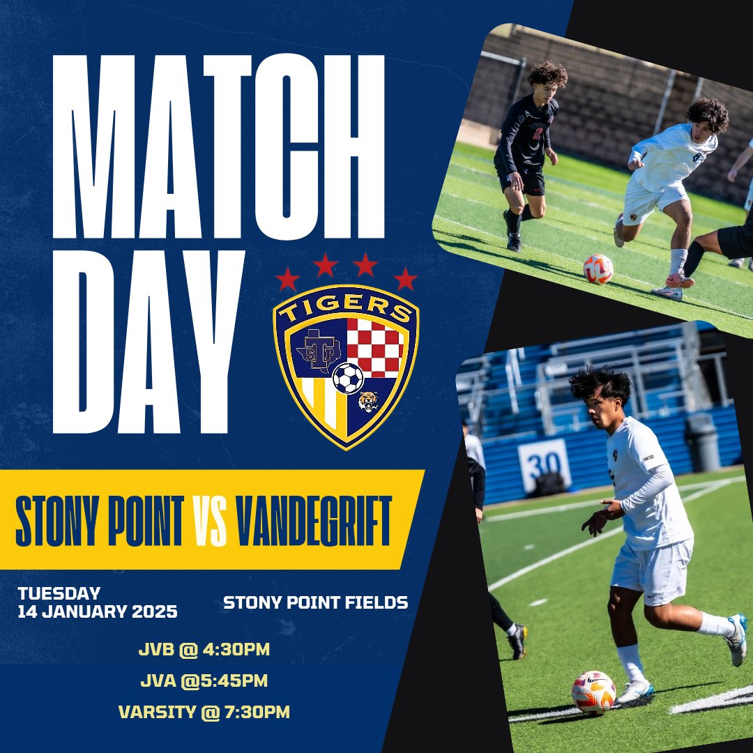 MATCH DAY | District Game #1. 

🆚Vandegrift
⏰4:30/5:45/7:30
🏟️Tiger Field
🎟️athletics.roundrockisd.org/tickets/

#VAMOSTIGRES