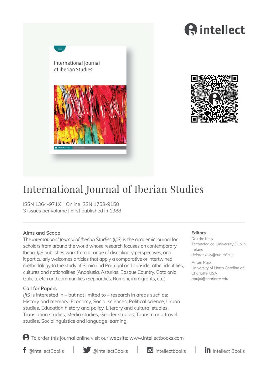 Co-editor role: exciting opportunity! The editorial team of the International Journal of Iberian Studies is expanding and recruiting a co-editor. Deadline 31/1/25. Please see the link for details about how to apply, about the role and person specification: iberianstudies.net/co-editor-role…