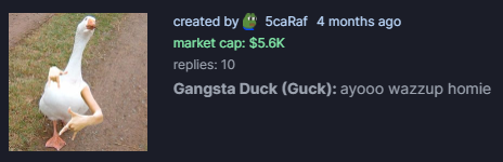 gucksolana's tweet photo. The ghetto needs us! Gaaaaang shiiiitt
CA: ErLA9a6uf3MUapkfaf2aymnjPins47yMmk18hu2Mq5WG
#pumpfun #gangstaduck #guck https://t.co/mb02Yn5E5N