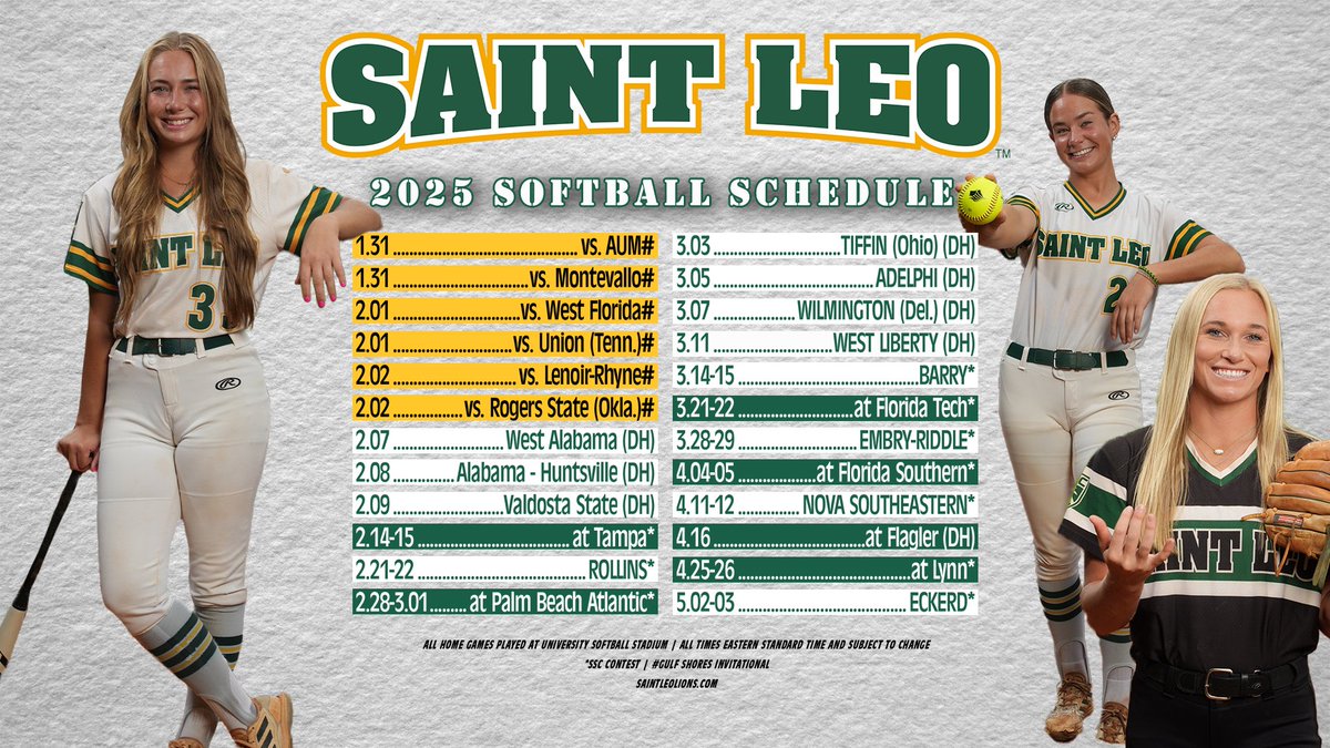 Saint Leo Athletics (@saintleolions) on Twitter photo .<a href="/SaintLeoSB/">Saint Leo Softball</a> announces its 2025 schedule!
The Lions are set to play 2β£9β£ home games this spring!
Saint Leo opens the season at the Gulf Shores Invitational on Jan. 31 in Gulf Shores, Ala.
πbit.ly/4jiLobN
#GOLIONS π¦ | #SAINTLEO1PRIDE π¦ .<a href="/SaintLeoSB/">Saint Leo Softball</a> announces its 2025 schedule!
The Lions are set to play 2β£9β£ home games this spring!
Saint Leo opens the season at the Gulf Shores Invitational on Jan. 31 in Gulf Shores, Ala.
πbit.ly/4jiLobN
#GOLIONS π¦ | #SAINTLEO1PRIDE π¦
