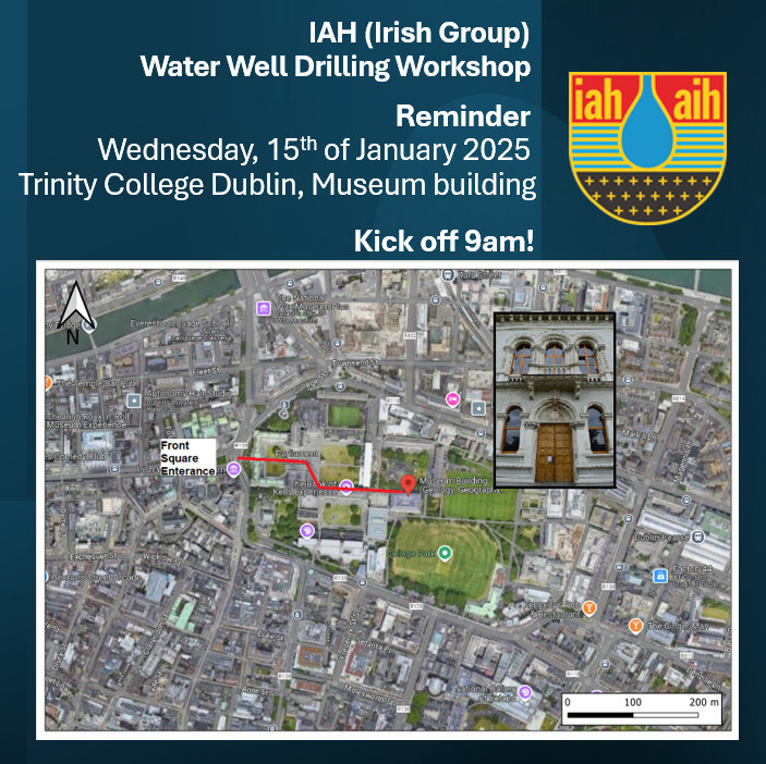 IAH_Ireland's tweet image. 📢 Reminder: The Water Well Drilling Workshop is Tomorrow!
🗓️ 15th Jan, 9 AM | 📍 Trinity College Dublin
This event is SOLD OUT! 🎉 For attendees, arrive on time for expert talks and great networking.
#IAH #WaterWellDrilling #Hydrogeology