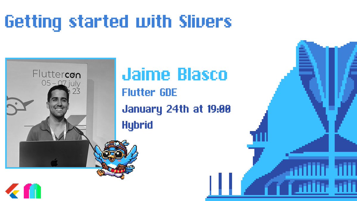 🚀 Exciting news!

<a href="/JamesBlasco/">Jaime Blasco 💙⚡️</a>, Flutter &amp; Dart GDE, <a href="/flutter_es/">Flutter España 💙</a> organizer, is hosting an exclusive in-person workshop: "Getting Started with Slivers"

📅 Jan 24 19:00
📍MaibornWolff Valencia
💡 Learn to master Slivers, from basics to advanced layouts
💻 RSVP now in our Meetup!