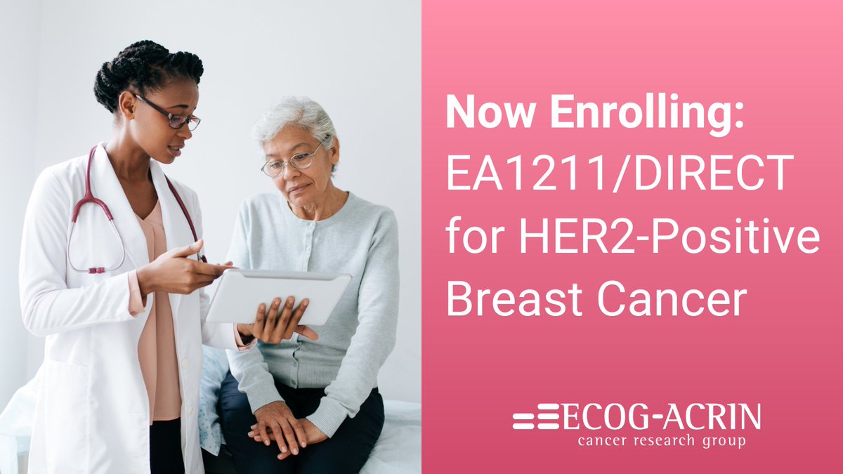 EA1211/DIRECT aims to help doctors make better (more personalized) decisions around treatment for #patients with #HER2positive #BreastCancer. Consider learning more about this phase 2 #clinicaltrial if you have HER2-positive breast cancer. For more info: bit.ly/EA1211