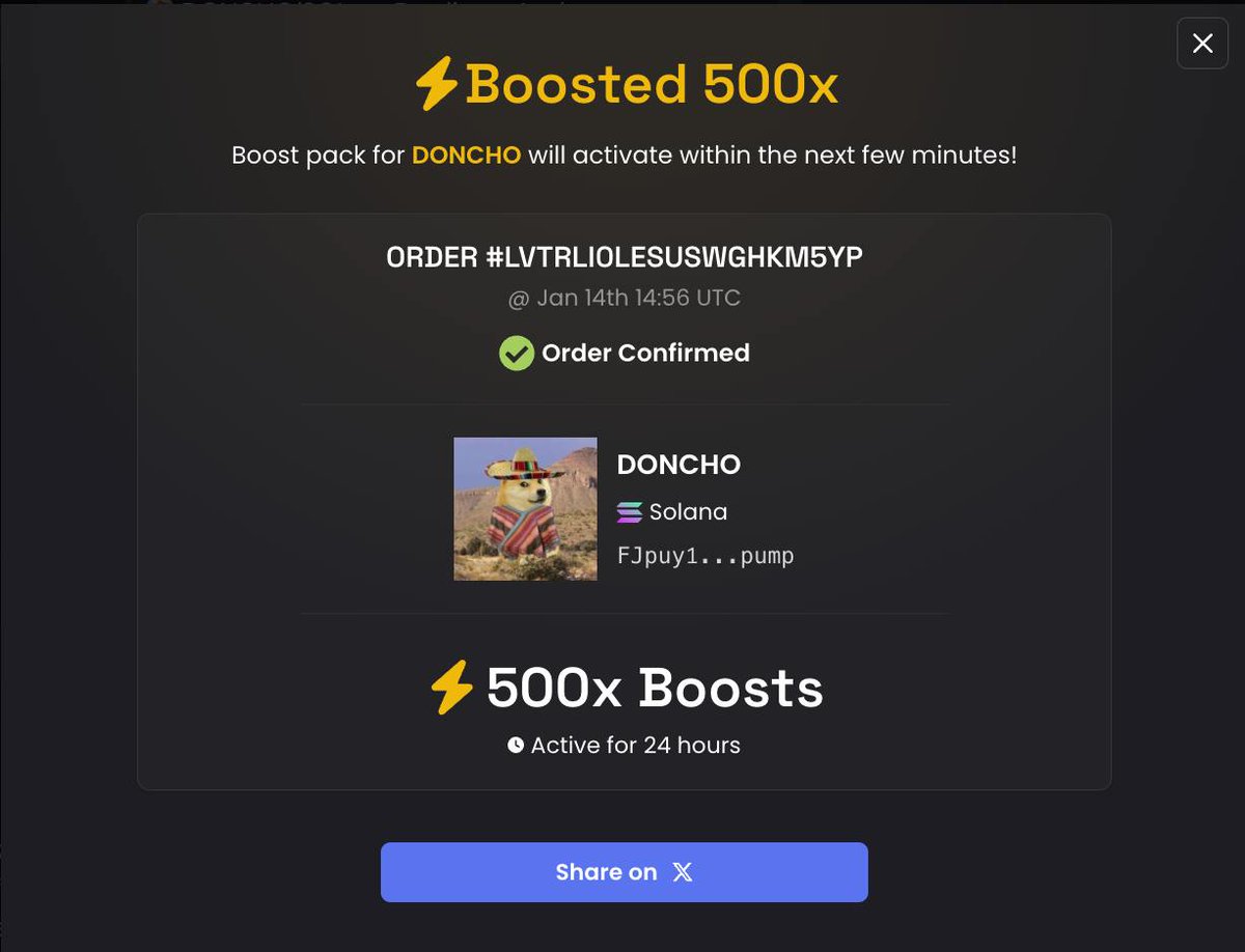 ⚡️⚡️⚡️1500x boosts para el $doncho hispanic doge

dexscreener.com/solana/fgvhzzx…
🚀🚀🚀