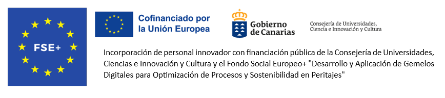 ICACCanarias's tweet photo. Incorporación de personal innovador con financiación pública de la Consejería de Universidades, Ciencias e Innovación y Cultura y el Fondo Social Europeo+ "Desarrollo y Aplicación de Gemelos Digitales para Optimización de Procesos y Sostenibilidad en Peritajes" https://t.co/L9BeE5O7fw
