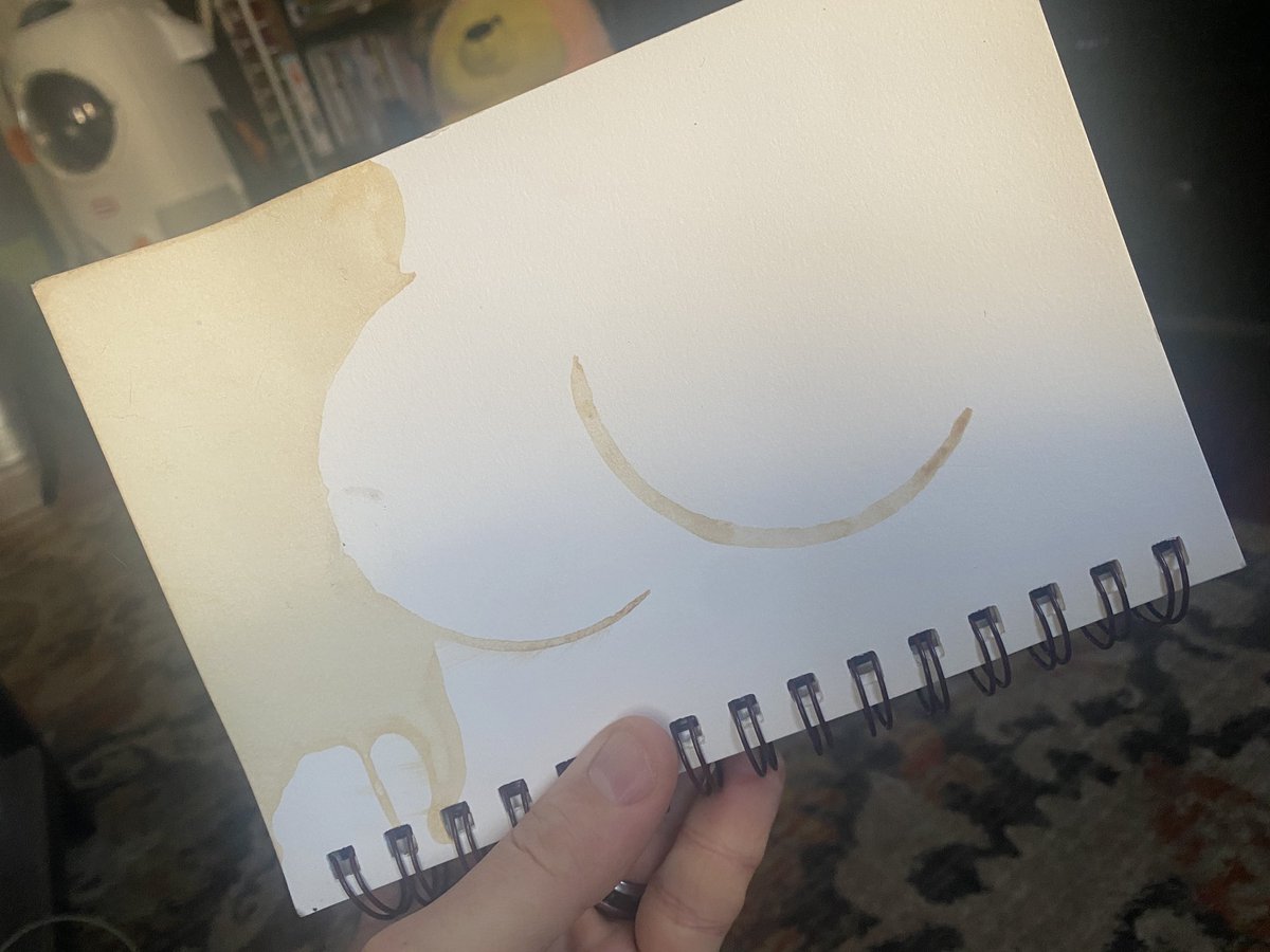 Did Maggie use her Watercolor pad as a coaster and accidentally spill her coffee? Or…
Is she a budding PicASSo? 
You be the judge.