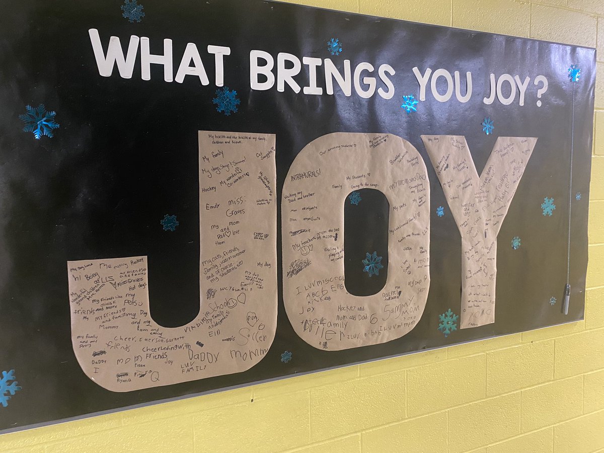 Focusing on a little joy during this cold month of January. Our Lions are using our interactive bulletin board to share what brings them joy 💛💚