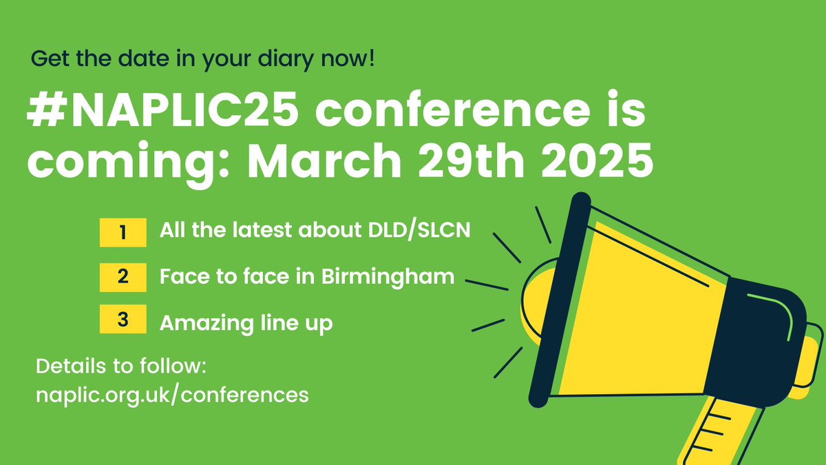 Bookings for the #NAPLIC25 conference are now open. March 29th in Birmingham #DevLangDis &amp; #SLCN.
Jenny Gibson: social emotional development
Hannah Harvey: diagnosis
Amanda Finer: children's experiences
Amy Gaunt: oracy 
Lived experience too!
Details: naplic.org.uk/conferences/