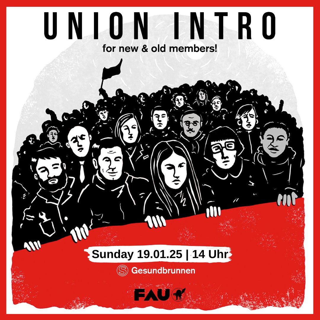 [EN+DE] This Sunday The Foreigners Section of FAU Berlin hosts an English language union introduction to the Free Workers Union - FAU. The intro is open for new and old members. Please register via faub97@fau.org - deadline: 17.01., 20 Uhr. 

DE 👉 t.me/fauberlin/189