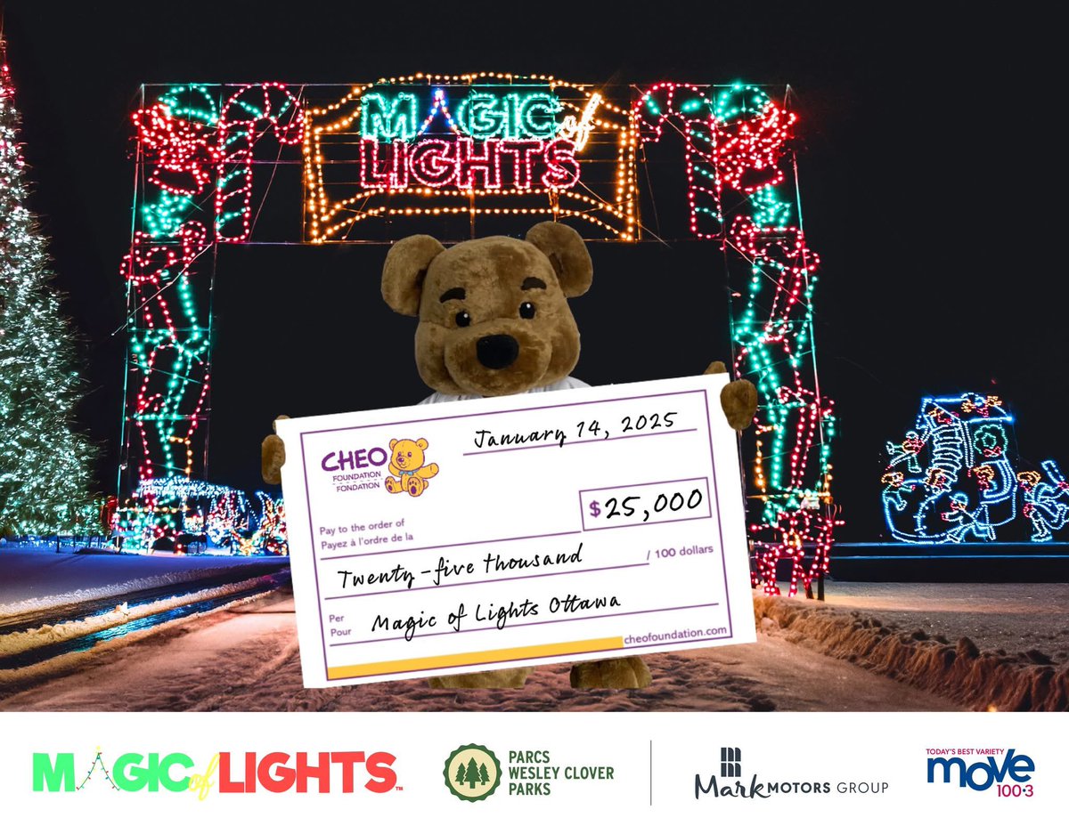 Wesley Clover Parks (@thewcparks) on Twitter photo Beyond grateful for our incredible community that continue to make #MagicofLightsOttawa part of their holiday traditions. Special thanks to our generous event partners <a href="/markmotorsott/">Mark Motors Group</a> and <a href="/Move100Ottawa/">Ottawa’s MOVE 100</a> for their ongoing support!
Thank you everyone, see you next season! ✨ <a href="/CHEO/">CHEO Ottawa</a> Beyond grateful for our incredible community that continue to make #MagicofLightsOttawa part of their holiday traditions. Special thanks to our generous event partners <a href="/markmotorsott/">Mark Motors Group</a> and <a href="/Move100Ottawa/">Ottawa’s MOVE 100</a> for their ongoing support!
Thank you everyone, see you next season! ✨ <a href="/CHEO/">CHEO Ottawa</a>