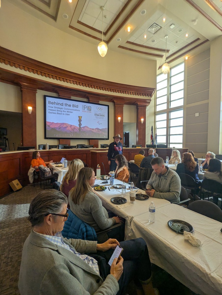 RachaelVC's tweet photo. Excited to be at the Utah PIO Association meeting to learn from Tom Kelly about the communications strategy behind Utah's successful bid for the 2034 Olympics. #utahpio #Olympics https://t.co/l3iCxJWnAn