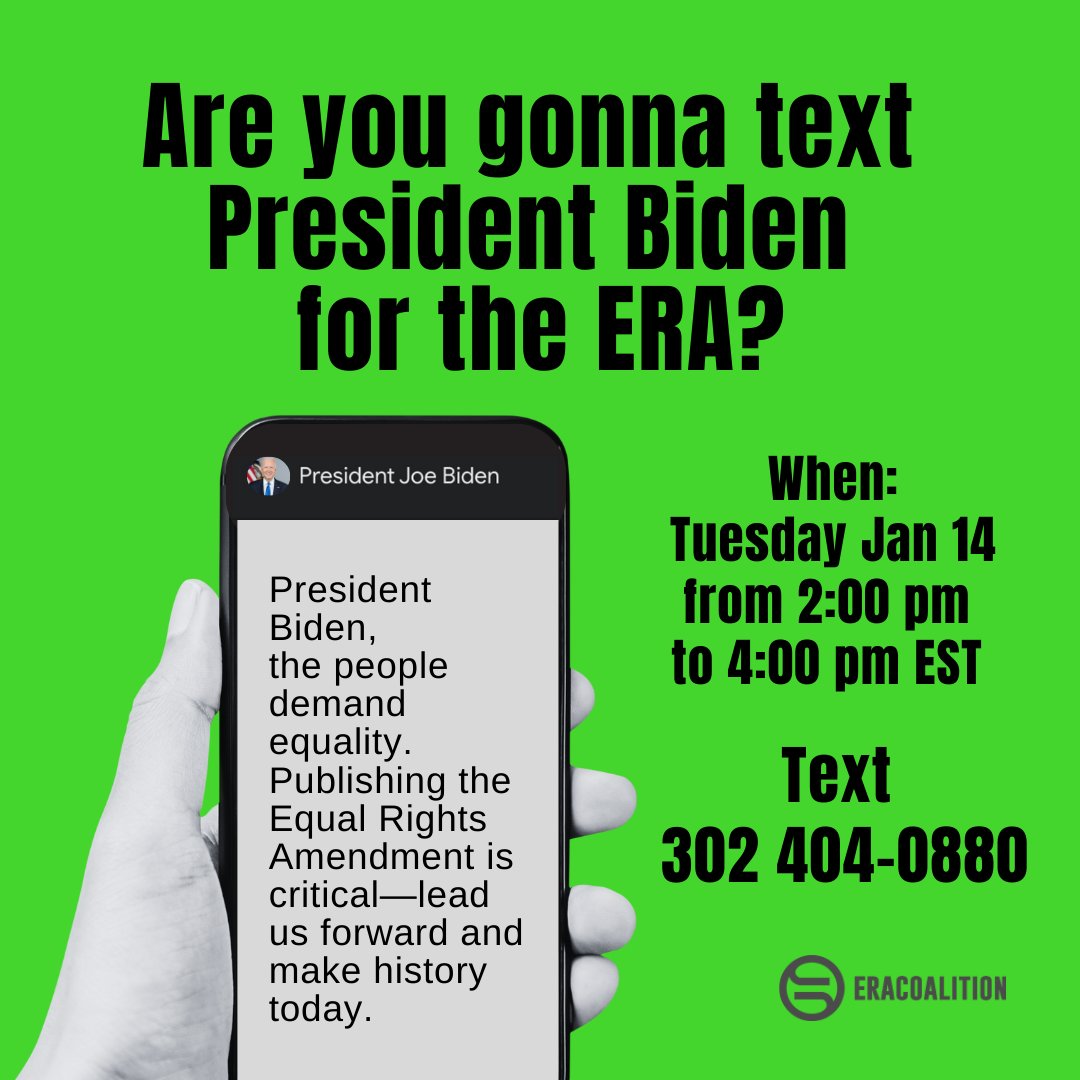 1frankthinker's tweet photo. We are texting Biden NOW! #MaketheCallJoe #PublishtheERA #ERANow !! https://t.co/lEnzoLAQw5