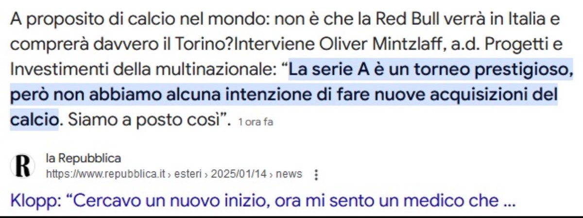 OperazDelleAlpi's tweet photo. Ufficiale.🏁
#Redbull non compra il #toro.
Non gli interessa mercato italiano, non è cambiato nulla dal 2012 vicenda #toromio.🚩
@repubblica https://t.co/TT7yQsQQ9r