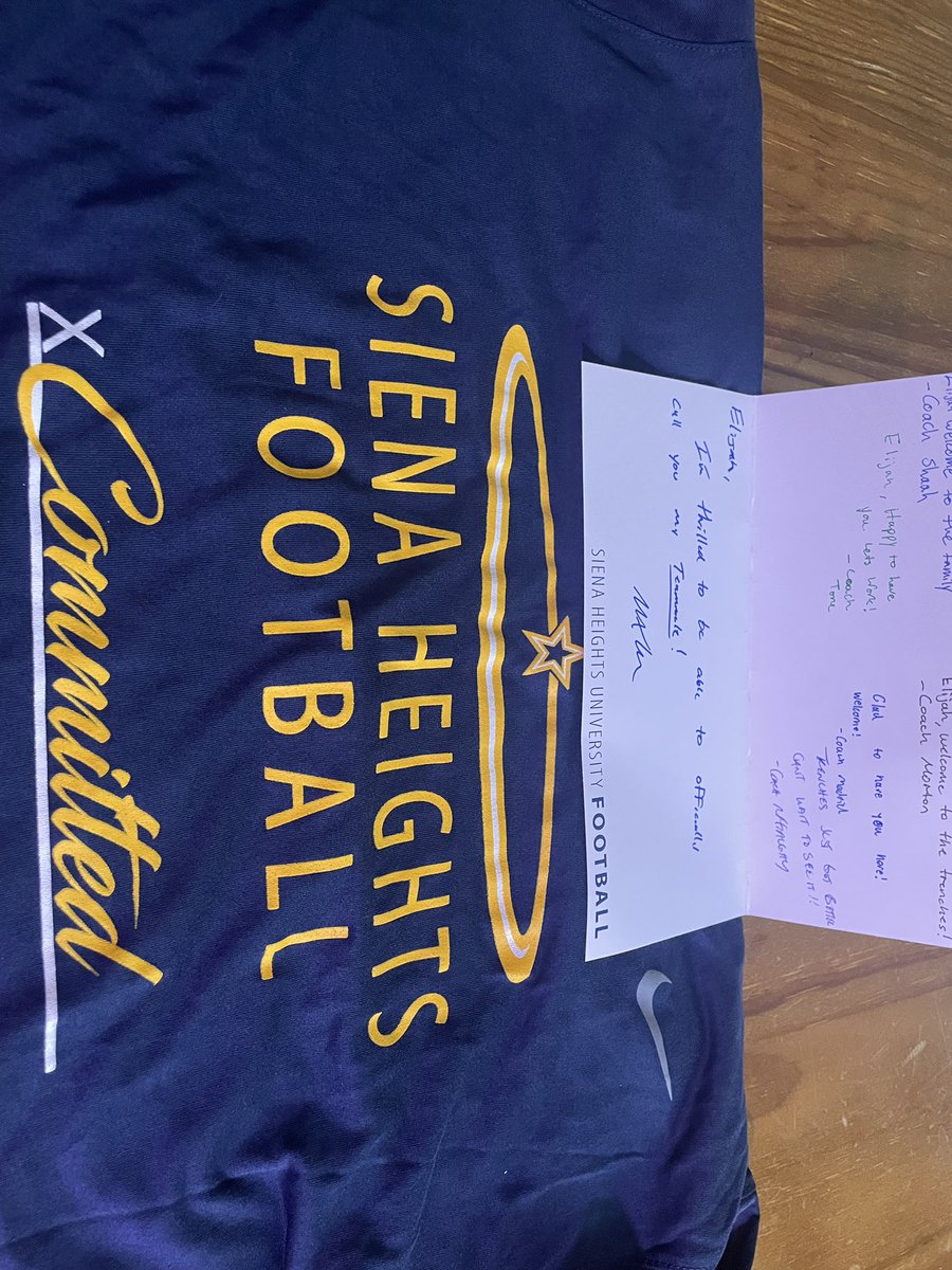Elijah Hunt (@elijahh_79) on Twitter photo Thank you for the mail and constant love <a href="/SienaHeightsFB/">Siena Heights University Football</a>! 💫🔵🟡 #ONE
<a href="/CoachKohn12/">Matt Kohn</a> <a href="/CoachDops/">Jacob Dopsovic (Dops)</a> <a href="/ecard6568/">Ed Carducci</a> <a href="/CoachShaah/">Coach Shaah</a> <a href="/_coachmcgaughy/">Coach McGaughy</a> <a href="/CoachMortonSHU/">Andrew Morton</a> Thank you for the mail and constant love <a href="/SienaHeightsFB/">Siena Heights University Football</a>! 💫🔵🟡 #ONE
<a href="/CoachKohn12/">Matt Kohn</a> <a href="/CoachDops/">Jacob Dopsovic (Dops)</a> <a href="/ecard6568/">Ed Carducci</a> <a href="/CoachShaah/">Coach Shaah</a> <a href="/_coachmcgaughy/">Coach McGaughy</a> <a href="/CoachMortonSHU/">Andrew Morton</a>