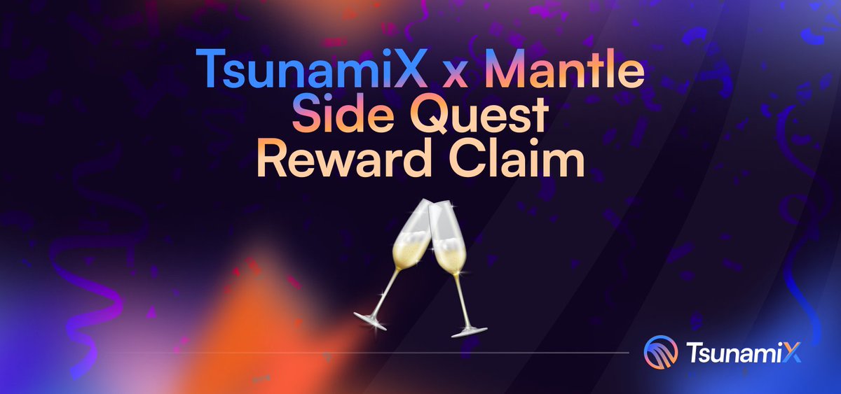 TsunamiX π (@tsunamifinance_) on Twitter photo The TsunamiX x Mantle Side Quest claim is now live! π
We've partnered with <a href="/hedgeyfinance/">Hedgey π¦</a> to power our reward claim page πΉ
Users who completed our Side Quest can now claim their rewards here: app.hedgey.finance/claim/2b24528eβ¦
This claim page will be open until February 14th 2024! The TsunamiX x Mantle Side Quest claim is now live! π
We've partnered with <a href="/hedgeyfinance/">Hedgey π¦</a> to power our reward claim page πΉ
Users who completed our Side Quest can now claim their rewards here: app.hedgey.finance/claim/2b24528eβ¦
This claim page will be open until February 14th 2024!