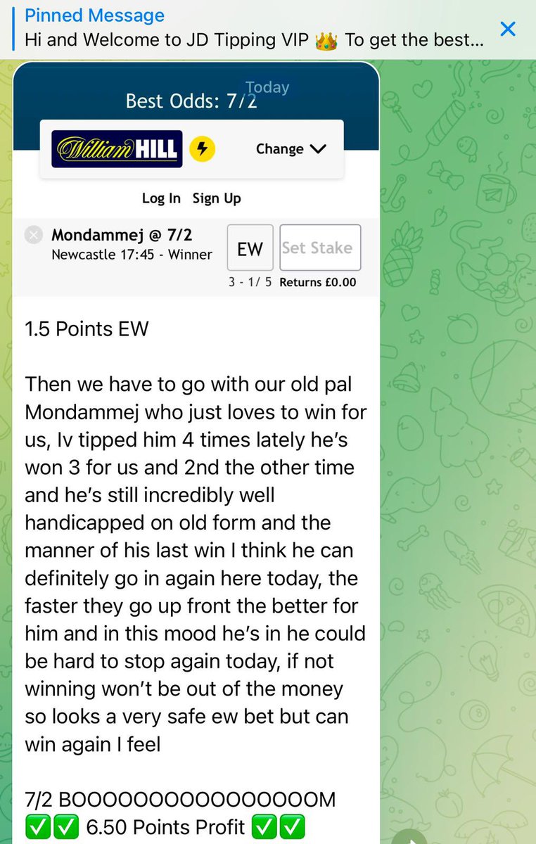 JDRacingTipss's tweet photo. Tuesday 14th Jan RESULTS 🥂👑

JD TIPPING VIP 👑👑🐎🐎🌍🌍

Our first day here on Twitter 🔥

10/3 BOOOM + 9 Points Profit ✅
1.40/1 BOOOM + 5 Points Profit ✅
7/2 BOOOM + 6.50 Points Profit ✅

#horseracingtips #boom #vip #jdvipBABBYYYYYY 🤩💰👑🌍 https://t.co/iP3V3BfUFK