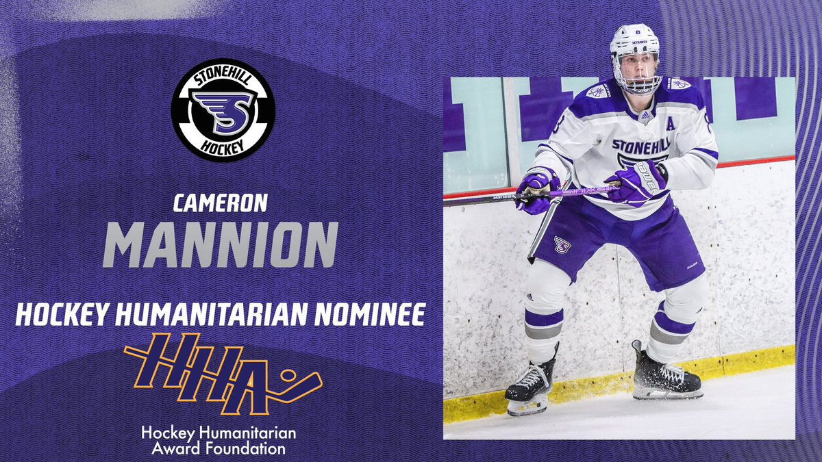 GoStonehill's tweet photo. ‼️Leading by example both on and off the ice‼️

Congratulation to Cam Mannion of @StonehillHockey for being announced as a nominee for the 2025 @HHA_Foundation Award! 🤩

📖https://t.co/JKenRLYwjL

#GoHill | #BeBold