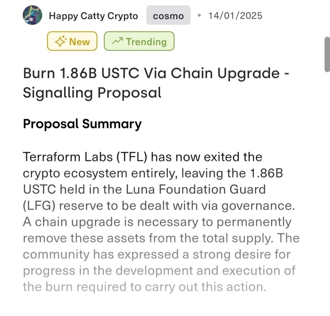 That's right, the discussion to burn the 1.86B #USTC is live! 

Frag has done 25% 
I've pushed us to 50%
Will Orbit Labs take us 100%?

Drop a god damn like if you want these coins burnt!
