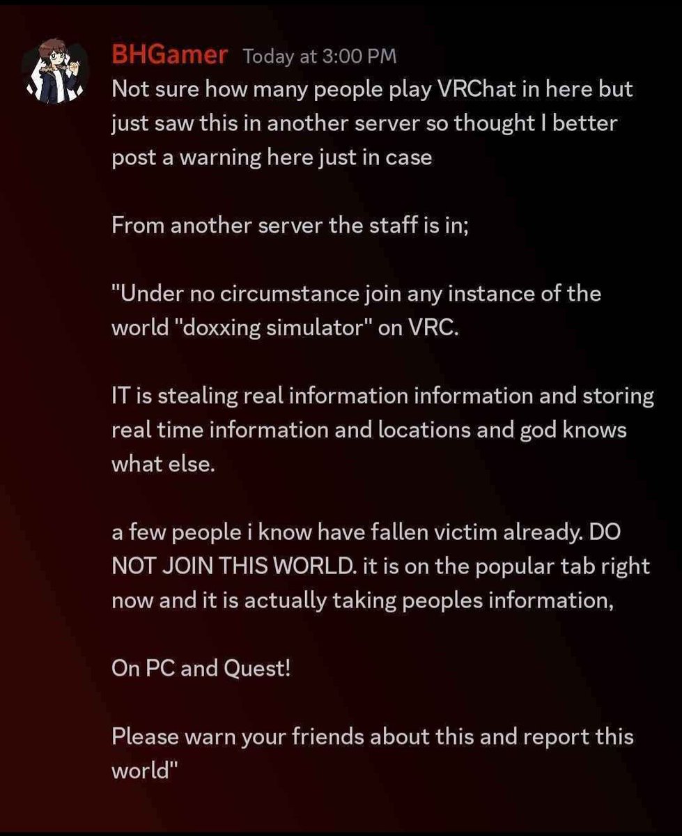 Not My Normal Post, But Don't Join This VRC World. They Take Your Real Life Information:
