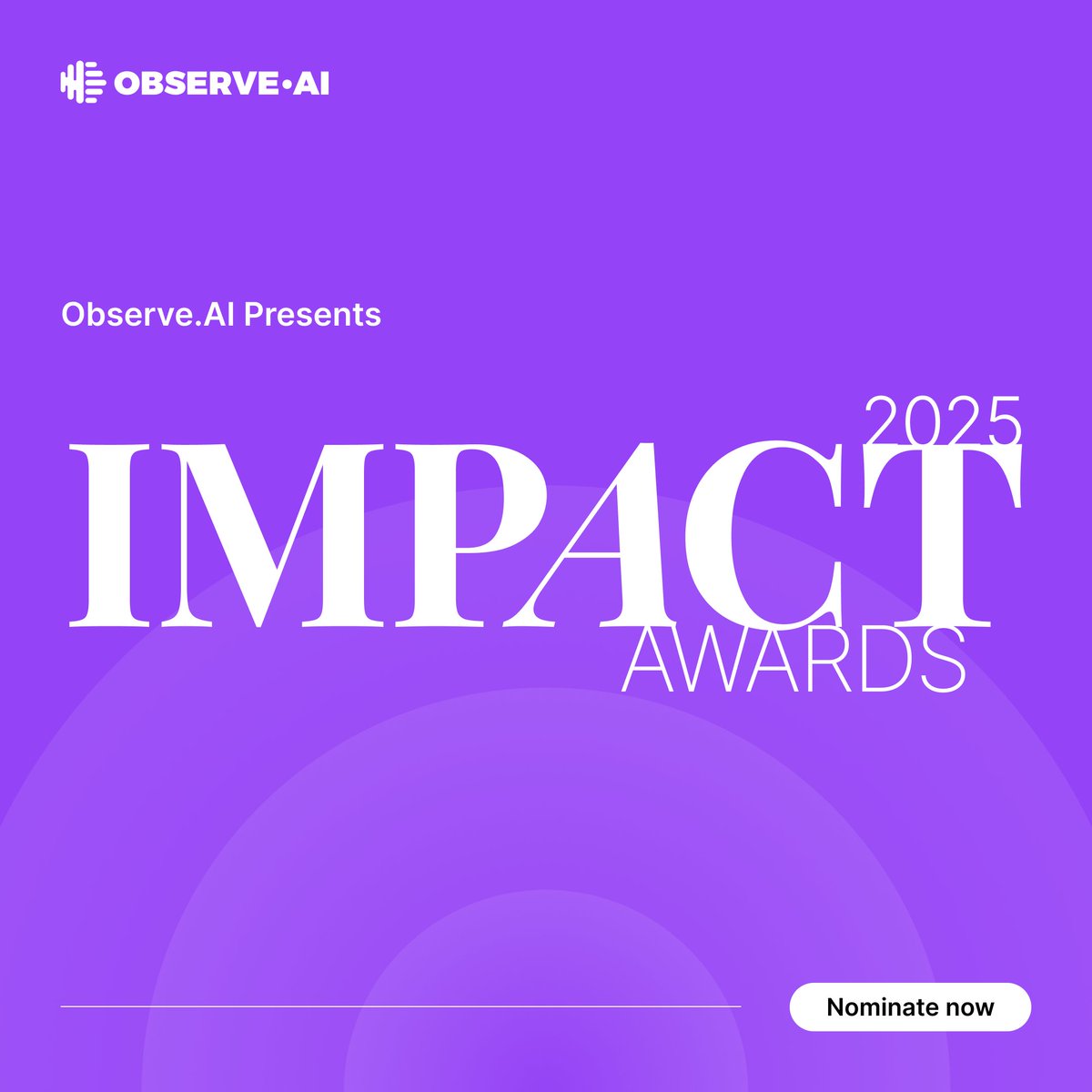 🚨 Calling all contact center innovators! 🚨

The 2025 Observe.AI IMPACT Awards are open! Showcase your transformational success and win big:
✔️ Industry recognition
✔️ Trip to CCW Las Vegas
✔️ Press + speaking features

🗓️ Nominate by Feb 28: observe.ai/impact-awards