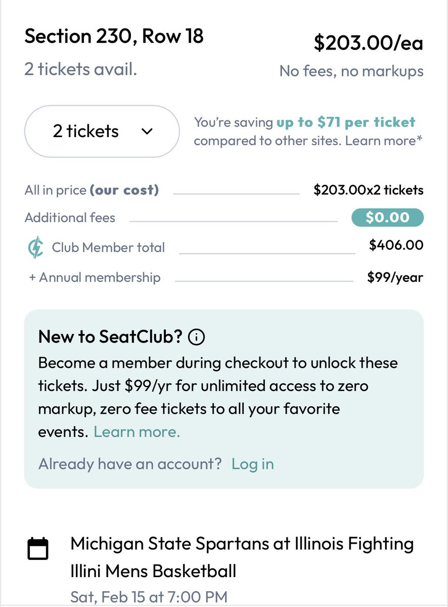 Johnson_Sean's tweet photo. Stop. Paying. Fees. On. Tickets.

@joinseatclub is the Costco of tickets. Sign up - pay no fees for a year. Don’t believe me? Code SBFREE to try for a month. https://t.co/mBOssoMmjs

Here’s an example that took me four seconds to find. It’s so easy. Everyone should be doing it. https://t.co/syYIC8Yl3V