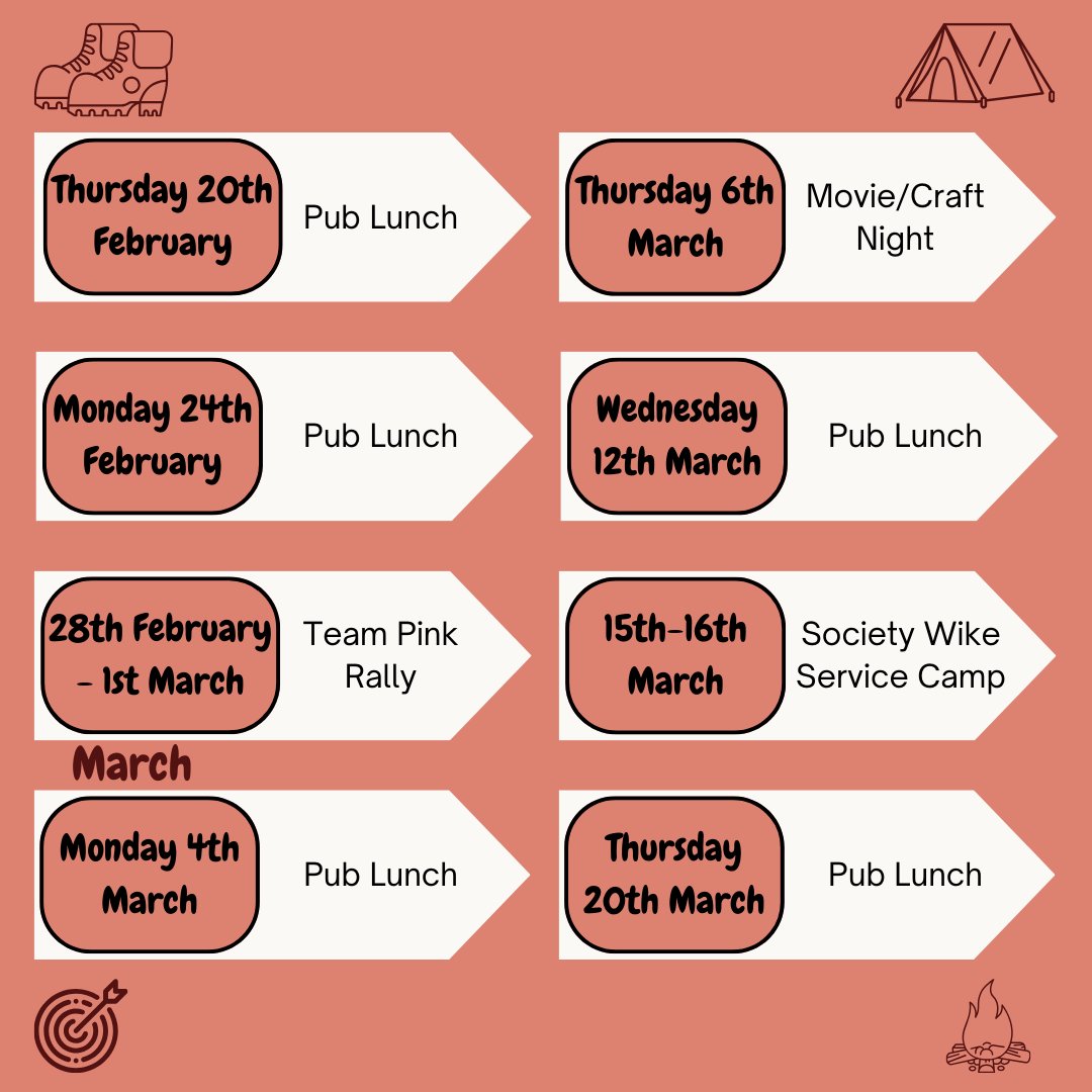 luusag1's tweet photo. It's time for the LUUSAG Semester 2 Social Calendar! As usual, we'll be posting more details for each social closer to the time!

We've included the socials for after the Easter break. The activity of these is subject to change but dates are unlikely to https://t.co/rEtUpt7iB7