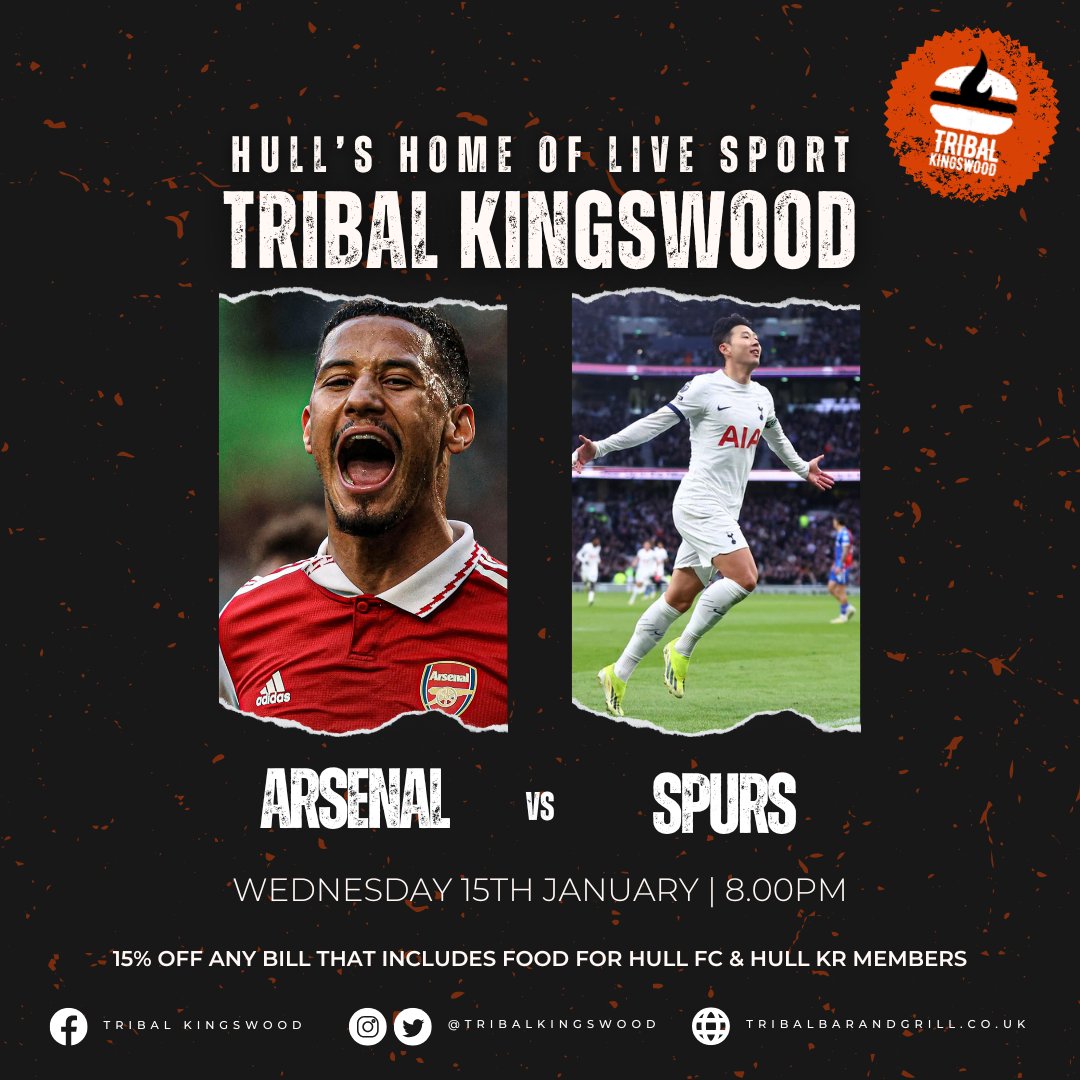 Tribal Kingswood (@tribalbarhull) on Twitter photo North London Derby night at Tribal Kingswood on Wednesday π»
Call 01482 458301, or email email events@tribalbarandgrill.co.uk πβοΈ
π #TribalKingswood North London Derby night at Tribal Kingswood on Wednesday π»
Call 01482 458301, or email email events@tribalbarandgrill.co.uk πβοΈ
π #TribalKingswood