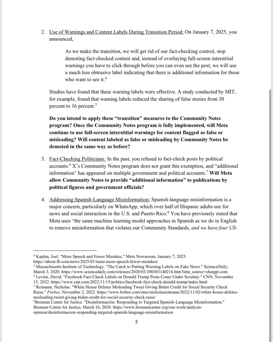 RepPabloJose's tweet photo. I sent a letter to @Meta regarding its decision to stop fact-checking content, which, according to them, worked and was popular. As a former employee who helped defend this program, I have a few questions… https://t.co/cD16vqj4jK