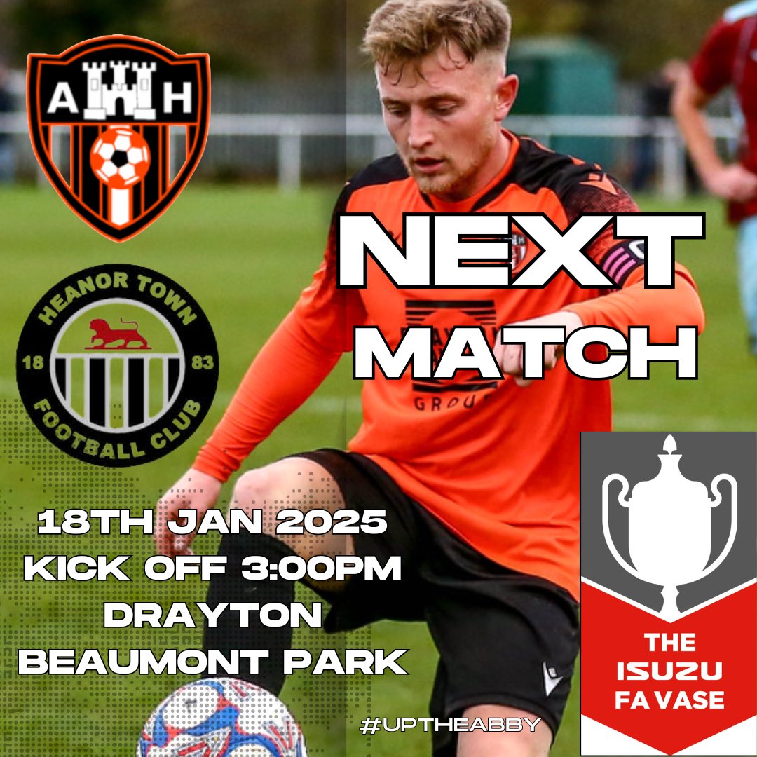 CUP FEVER 🟠⚫️

This Saturday we have a huge fixture as we entertain <a href="/HeanorTownFC/">Heanor Town</a> in the FA Vase 4th round. 

We hope lots of you can come and support the lads in what will be another entertaining encounter against higher opposition.

Huge support needed for such a huge game for