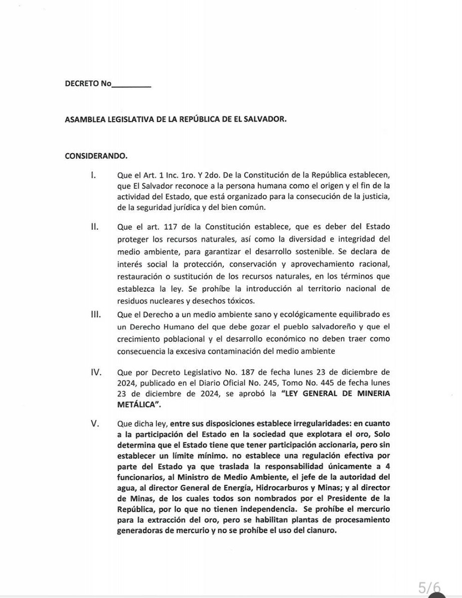 ARENAfraccion's tweet photo. #LeyDeMinería | Compartimos la pieza de correspondencia y el proyecto de decreto donde solicitamos a la @AsambleaSV derogar la Ley General de Minería Metálica antes de que cause muertes y enfermedades crónicas en nuestro país. https://t.co/kXgSpwbvVf