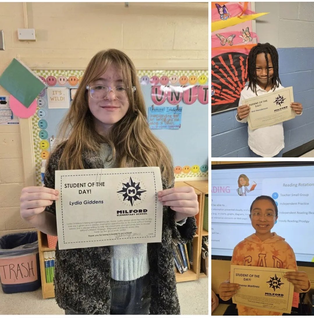 Congratulations to Milford’s Students of the Day Lydia, Kai, and Ximena