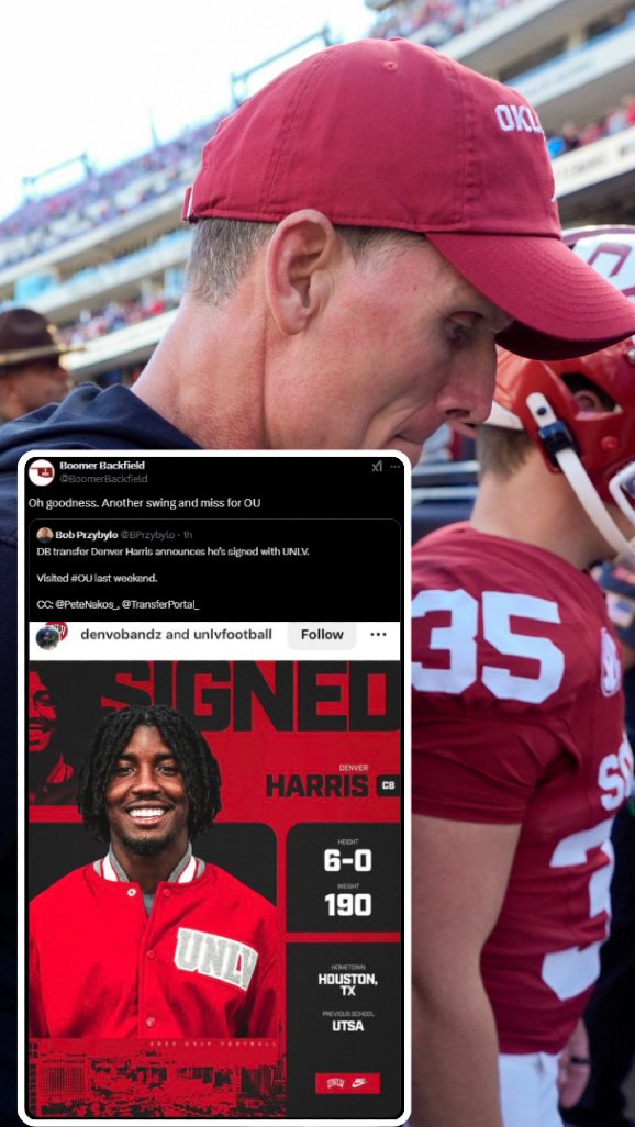 BoomerBackfield's tweet photo. WOW! Lose a the battle for CB Denver Harris to UNLV. Is this money thing or are we in trouble? #BoomerBackfield #Sooners #transferportal https://t.co/rDR10VRNn5